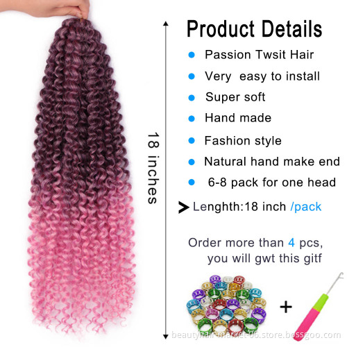 Factory Wholesale Price 18/24 inch Ombre Prelooped Synthetic Long Soft PreTwist Passion Twist Water Wave Crochet Braid Hair
